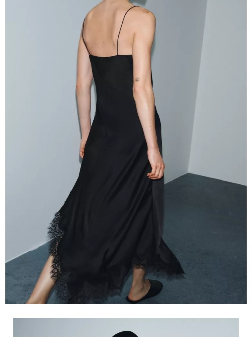 Zara Black Lace-Trim Midi Slip Dress - Picture 3 of 6